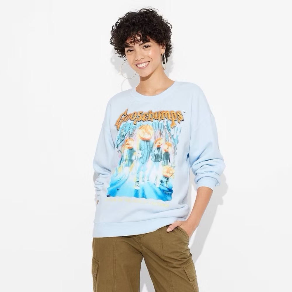 Women's Goosebumps Jack-O-Lantern Graphic Sweatshirt - nwt Blue Halloween